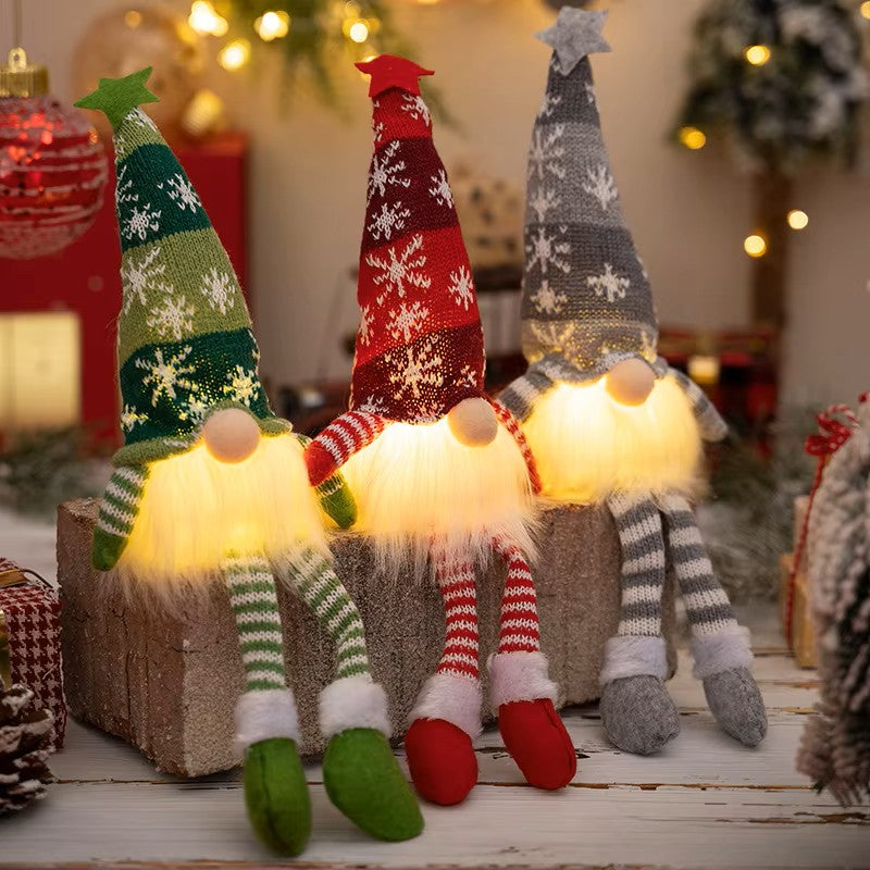 Enfeites de Natal Gnomo sem Rosto – Decorações de Pelúcia com Luz LED