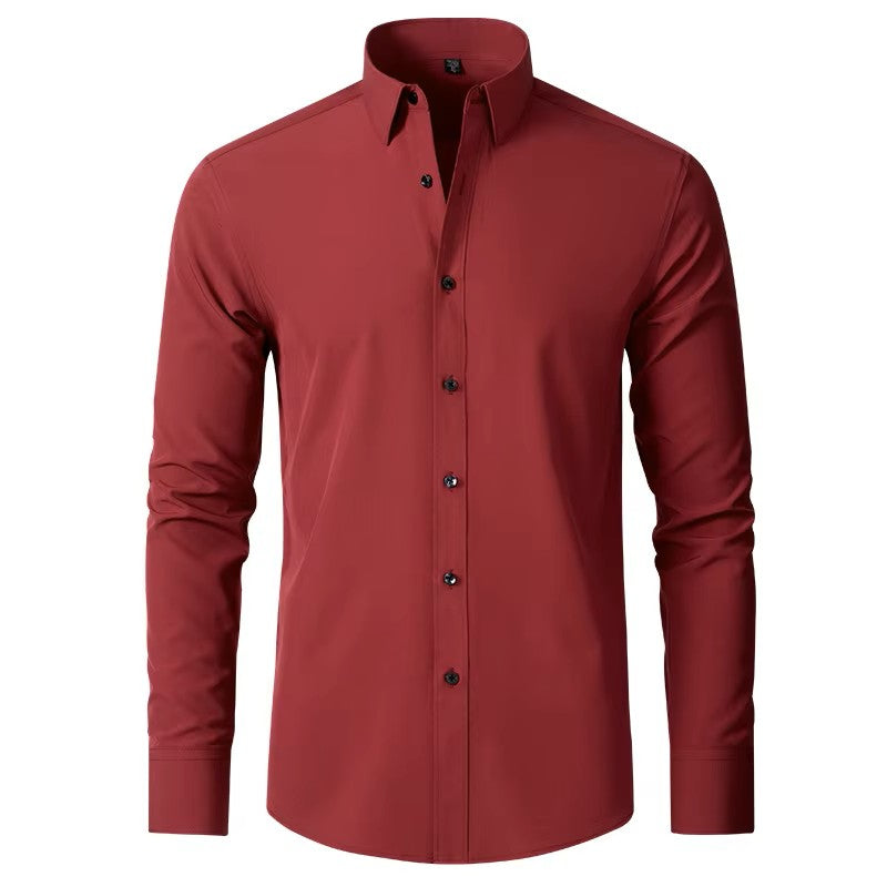 Men's Seamless Spandex Shirt – High Elasticity Slim Fit Long Sleeve – Solid Color Casual & Formal Shirt