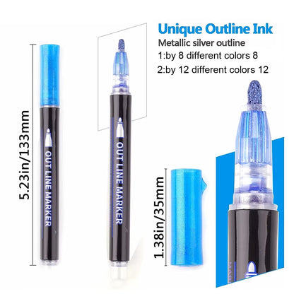 Double Line Pens Set – 8/12 Colors Metallic Self-Outline Markers for DIY Art & Cards