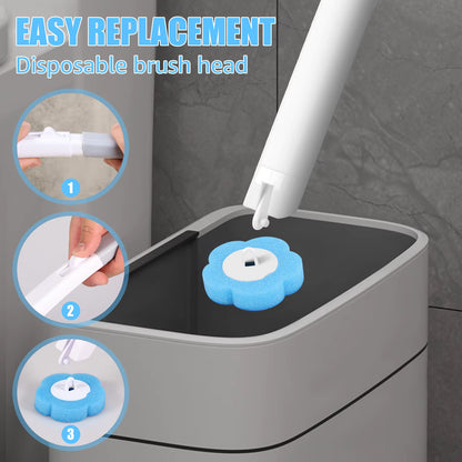 Sistema de limpieza de escobilla de inodoro desechable de 6 piezas – Escobilla de inodoro de mango largo montada en la pared – Kit de limpieza profunda de baño de 360°