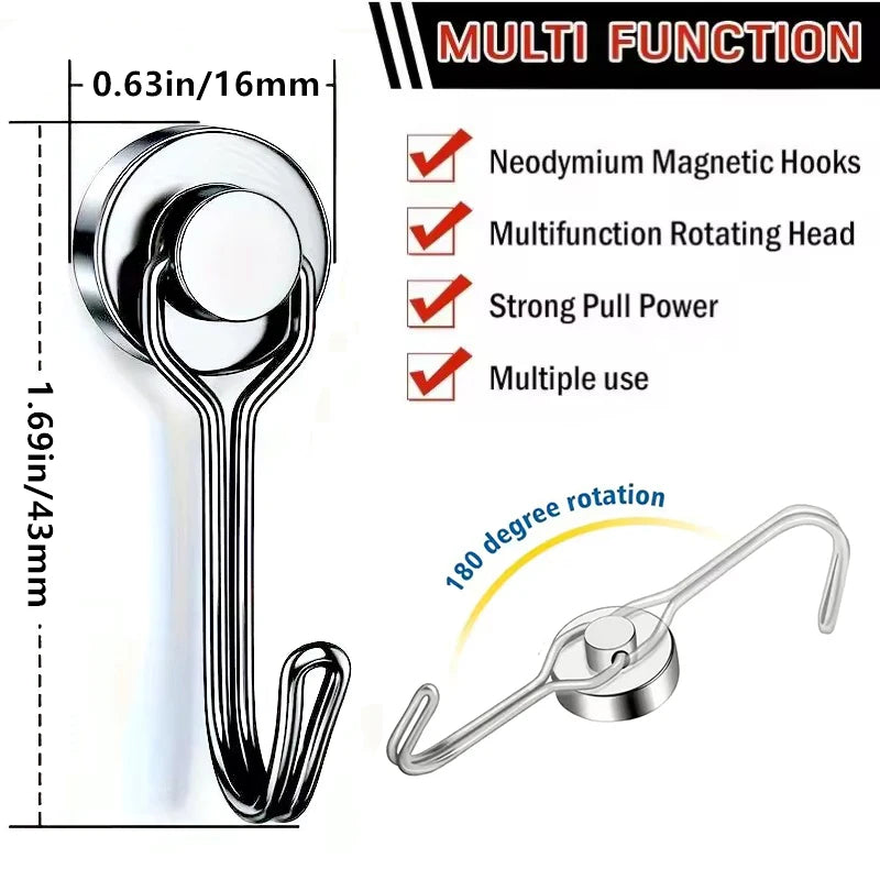 Ganchos Magnéticos de Serviço Pesado (16mm / 20mm, Neodímio, Tração Forte)