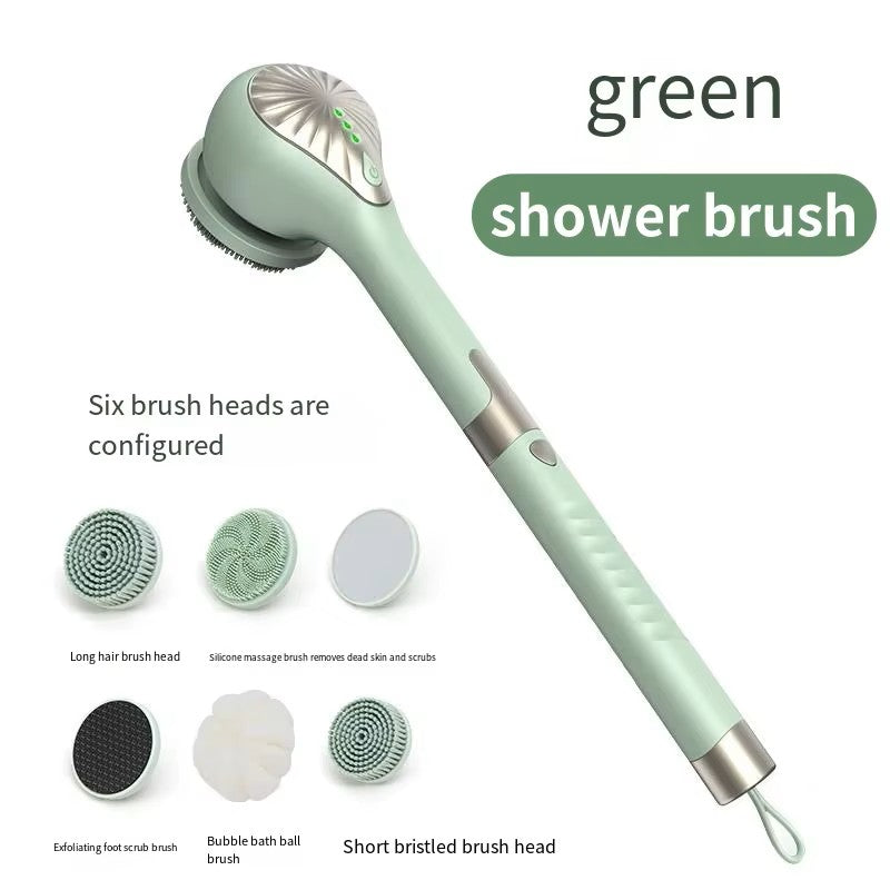 6-in-1 Electric Silicone Bath Brush – Long Handle Rotating Shower Massager