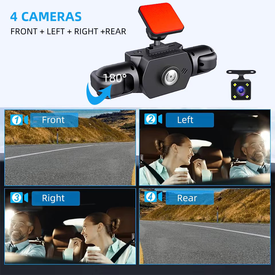 E-ACE Câmara de Tablier de Carro de 4 Canais 360° – Gravador de Vídeo de Lente Quádrupla 1080P – Câmara de Tablier Tudo-em-Um Dianteira, Esquerda, Direita e Traseira