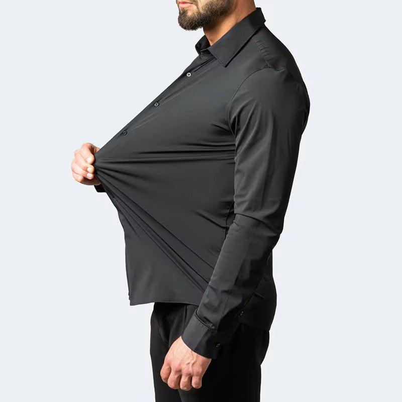 Men's Seamless Spandex Shirt – High Elasticity Slim Fit Long Sleeve – Solid Color Casual & Formal Shirt