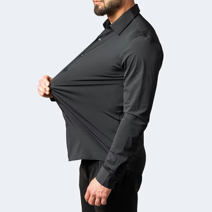 Men's Seamless Spandex Shirt – High Elasticity Slim Fit Long Sleeve – Solid Color Casual & Formal Shirt