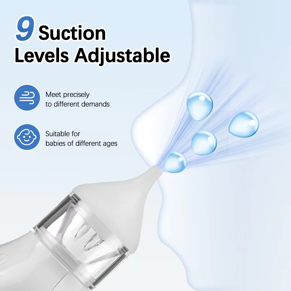 Aspirador Nasal Elétrico para Bebés – Sucção Ajustável em 9 Níveis – Limpa Nariz Recarregável para Recém-Nascidos com Pontas de Silicone de Grau Alimentar