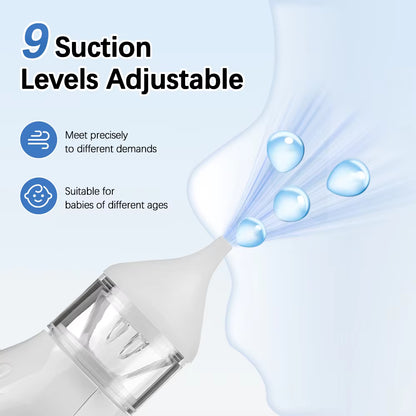 Aspirador Nasal Elétrico para Bebés – Sucção Ajustável em 9 Níveis – Limpa Nariz Recarregável para Recém-Nascidos com Pontas de Silicone de Grau Alimentar