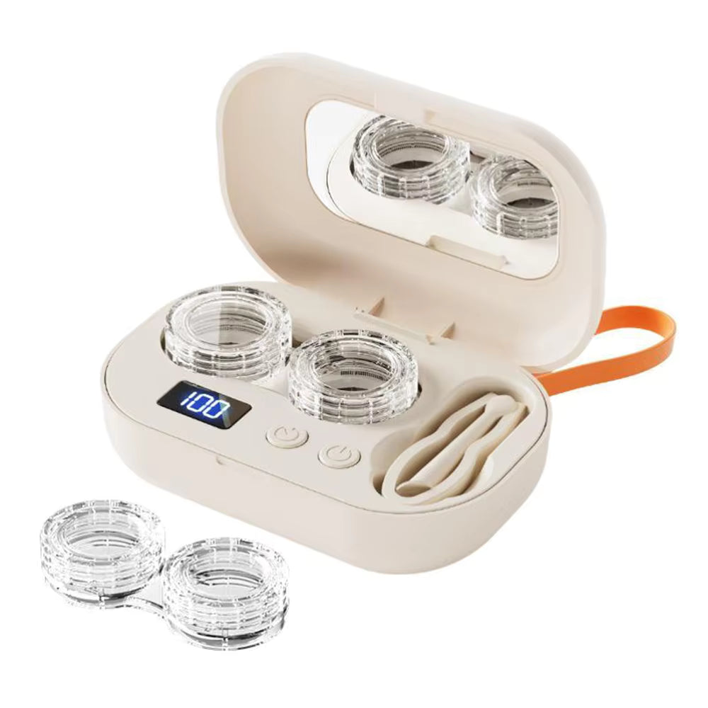 Limpiador ultrasónico portátil para lentes de contacto – Eliminador de proteínas por vibración de alta frecuencia – Estuche de limpieza profunda 360°