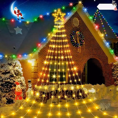Luzes de Cascata Estrela LED – Luzes de 8 Modos Alimentadas por USB com Controlo Remoto para Decoração de Natal e Campismo Interior/Exterior