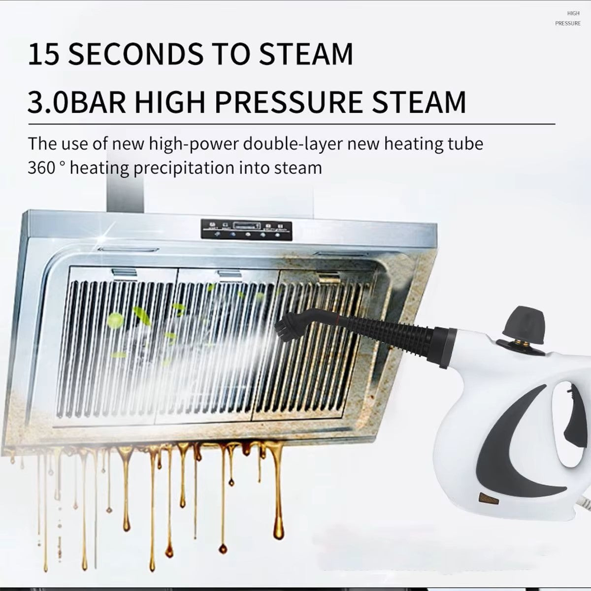Limpiador a vapor de mano de alta presión de 2500 W – Vaporizador portátil de limpieza profunda para el hogar, la cocina, las juntas de azulejos y el detallado de automóviles