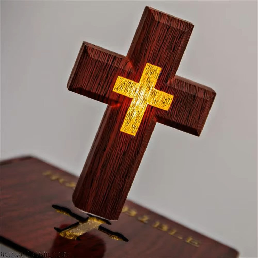 Lâmpada de Bíblia Flutuante com Cruz de Levitação Magnética