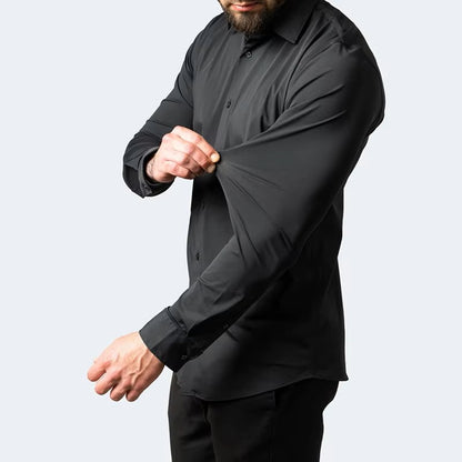 Men's Seamless Spandex Shirt – High Elasticity Slim Fit Long Sleeve – Solid Color Casual & Formal Shirt