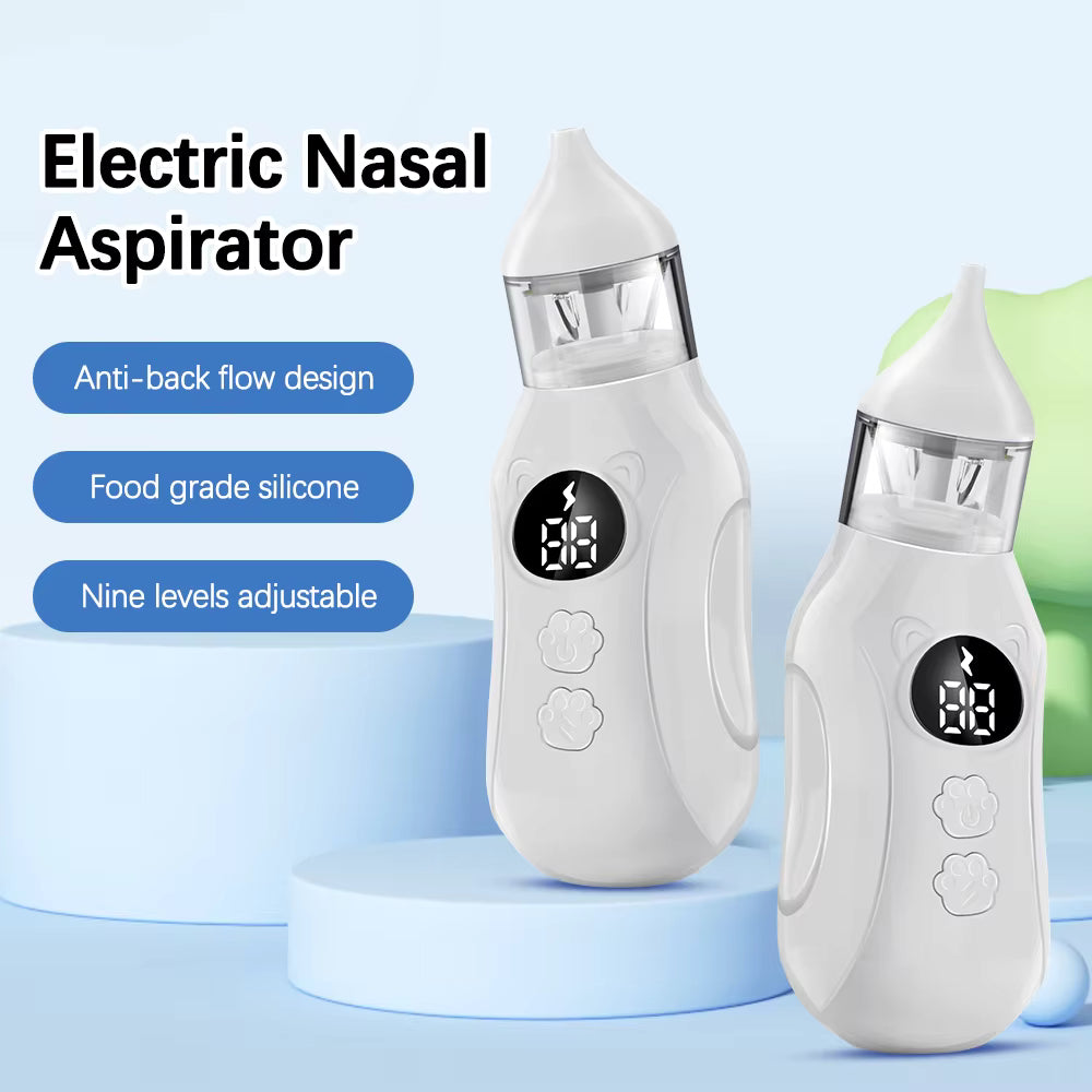 Aspirador Nasal Elétrico para Bebés – Sucção Ajustável em 9 Níveis – Limpa Nariz Recarregável para Recém-Nascidos com Pontas de Silicone de Grau Alimentar