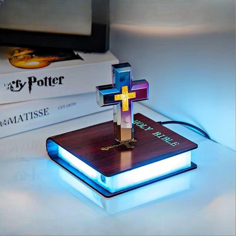Lâmpada de Bíblia Flutuante com Cruz de Levitação Magnética