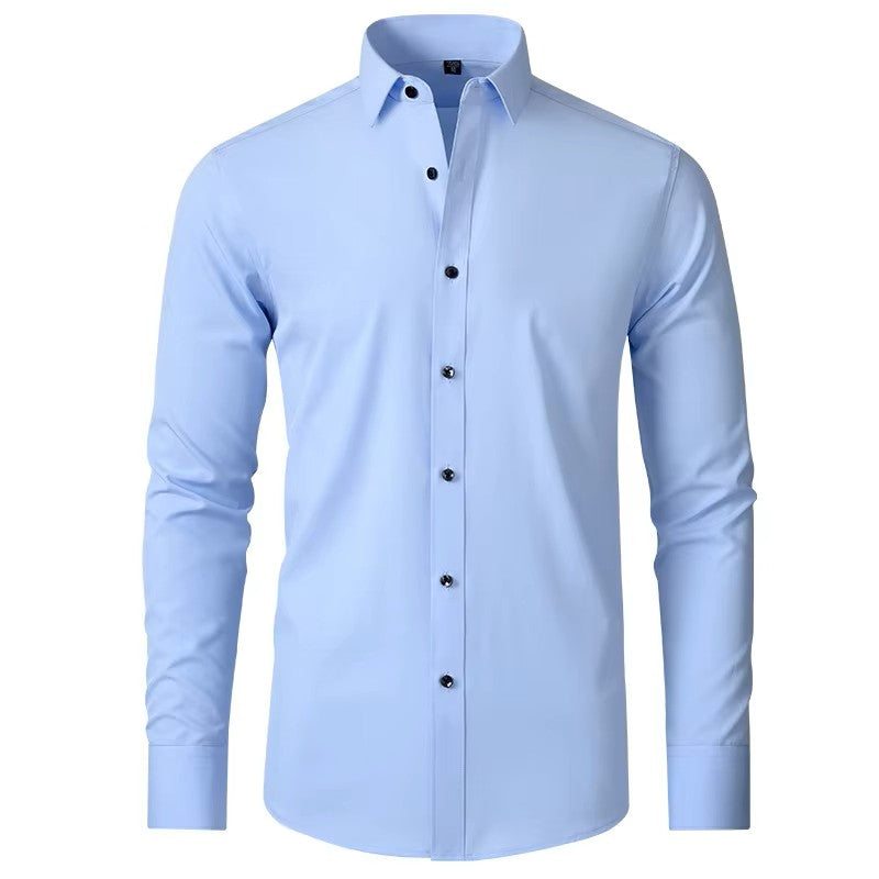 Men's Seamless Spandex Shirt – High Elasticity Slim Fit Long Sleeve – Solid Color Casual & Formal Shirt