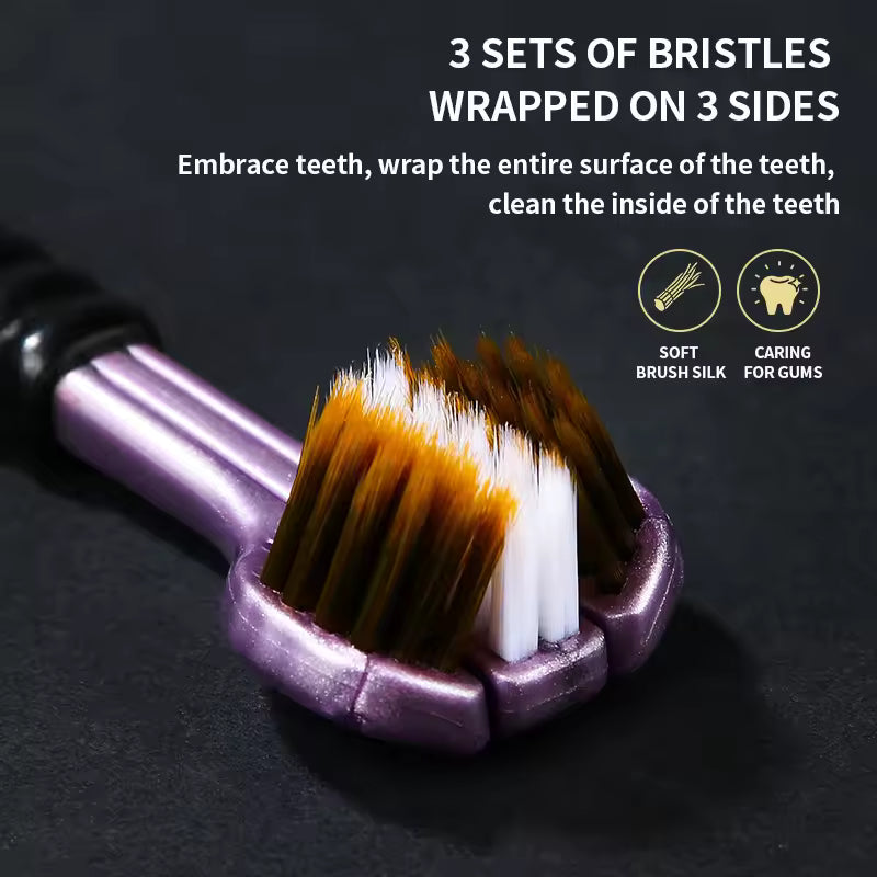 Escova de Dentes Tripla com 3 Lados e Raspador de Língua