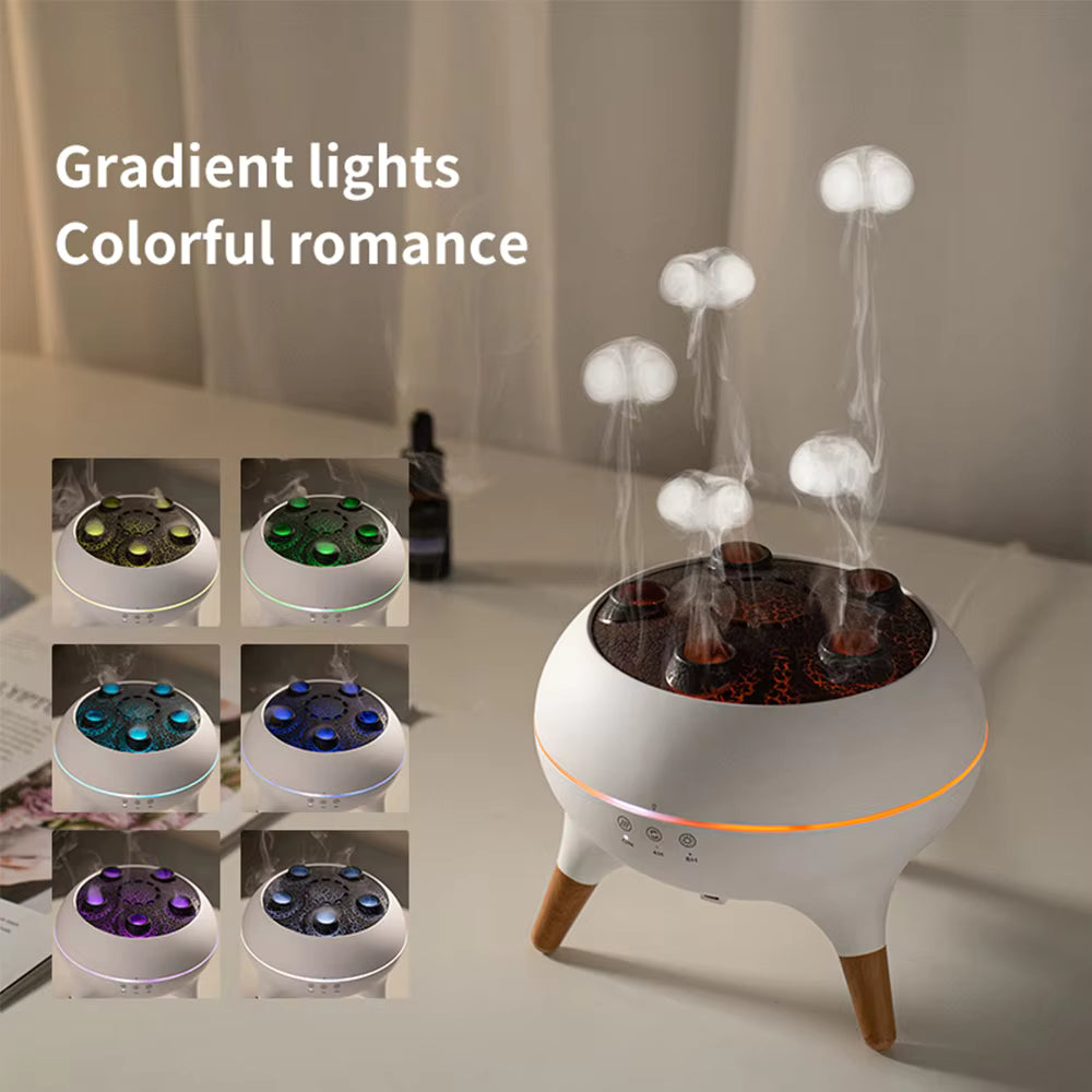 Humidificador de Ar e Difusor de Aroma Medusa Cinética – Criador de Névoa com Anel de Fumo Dinâmico – Luz Ambiente LED com Gradiente de 7 Cores