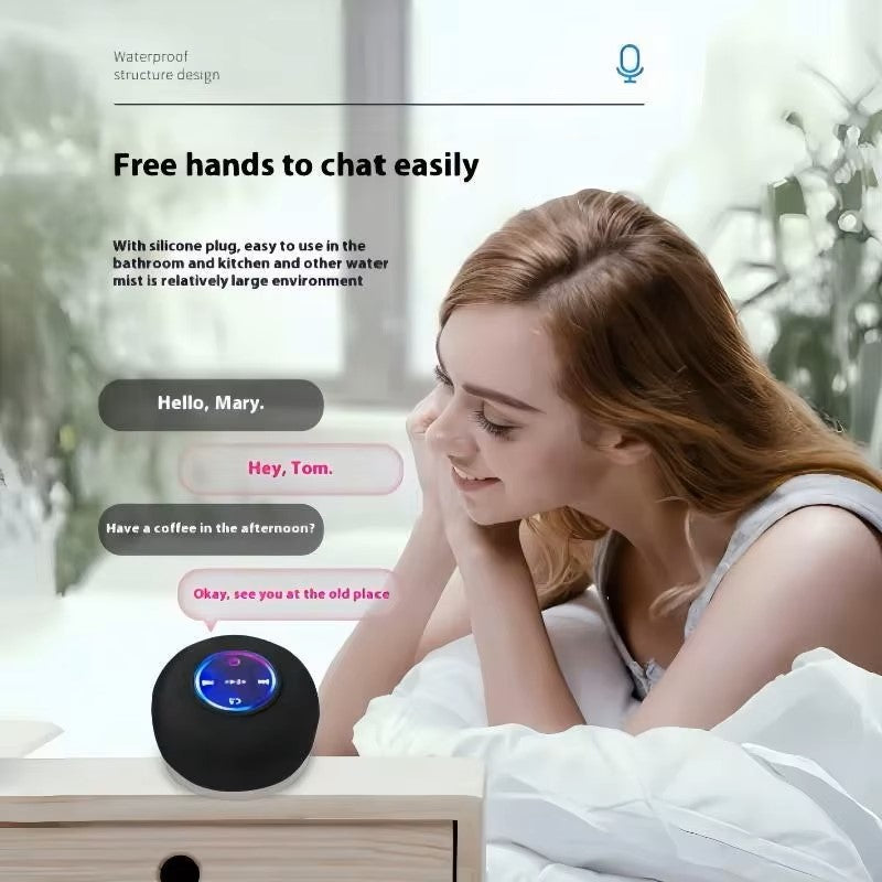 Mini Coluna Bluetooth Impermeável para Duche – Subwoofer com Ventosa e Microfone Mãos-Livres para Casa de Banho, Piscina, Carro e Exterior