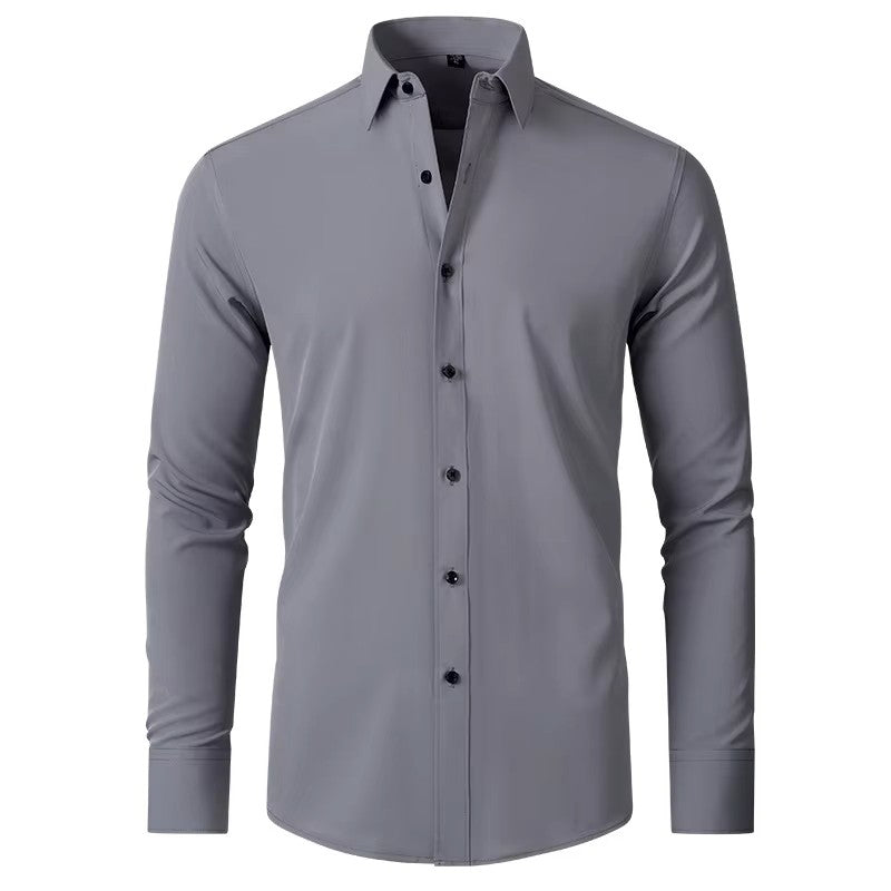 Men's Seamless Spandex Shirt – High Elasticity Slim Fit Long Sleeve – Solid Color Casual & Formal Shirt