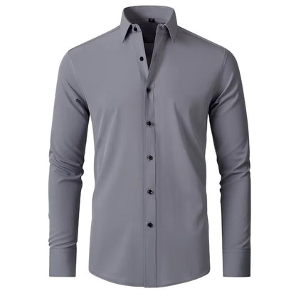 Men's Seamless Spandex Shirt – High Elasticity Slim Fit Long Sleeve – Solid Color Casual & Formal Shirt