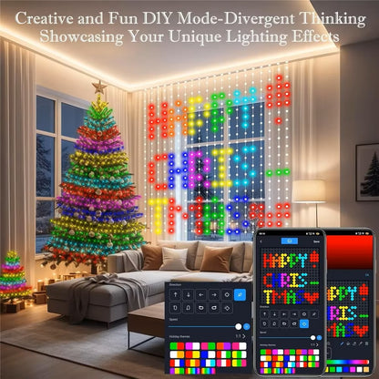 Cortinas de Luz Inteligentes LED RGB 400-800 – Sincronização Musical, Controlo por Aplicação e Controlo Remoto, Luzes de Festa
