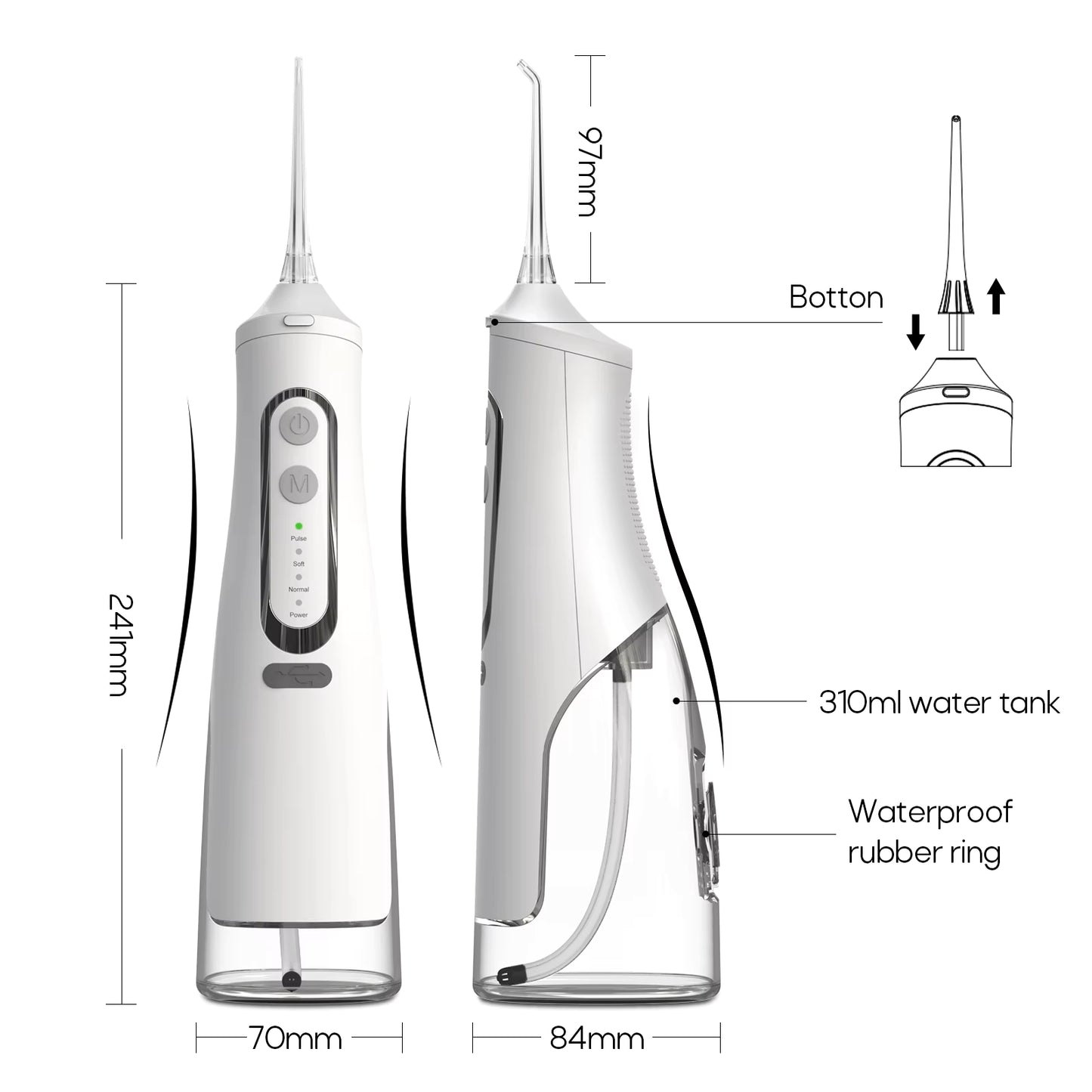 Portable Cordless Water Flosser – 310ml Large Water Tank Oral Irrigator – USB Rechargeable