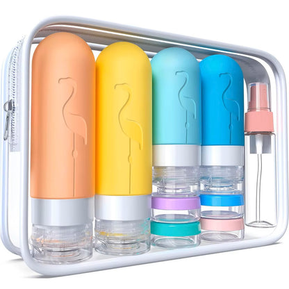 17-Pcs. Leakproof Travel Bottle Set, Silicone Containers for Shampoo, Lotion, & Soap with Storage Bag