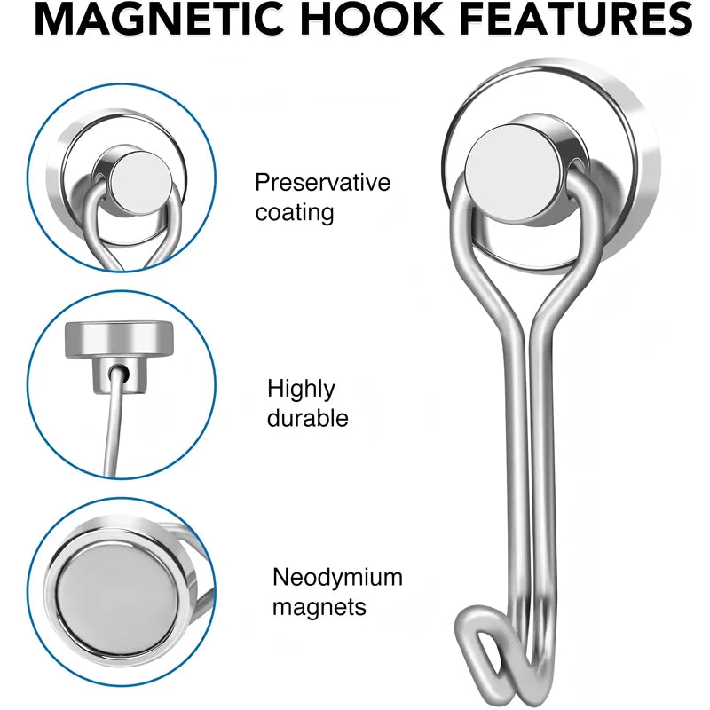 Ganchos Magnéticos de Serviço Pesado (16mm / 20mm, Neodímio, Tração Forte)