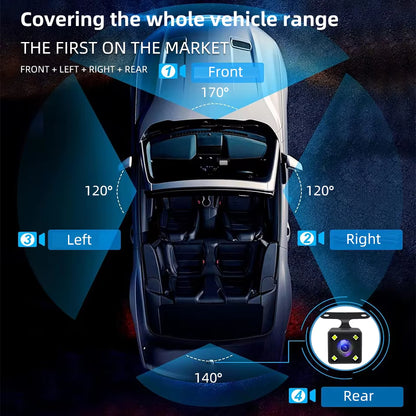 E-ACE Câmara de Tablier de Carro de 4 Canais 360° – Gravador de Vídeo de Lente Quádrupla 1080P – Câmara de Tablier Tudo-em-Um Dianteira, Esquerda, Direita e Traseira