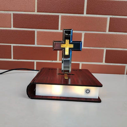 Lâmpada de Bíblia Flutuante com Cruz de Levitação Magnética