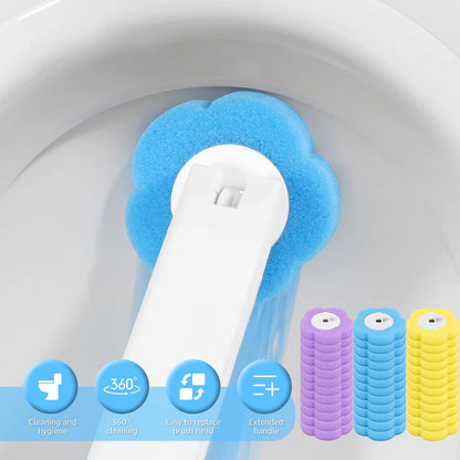 Sistema de limpieza de escobilla de inodoro desechable de 6 piezas – Escobilla de inodoro de mango largo montada en la pared – Kit de limpieza profunda de baño de 360°