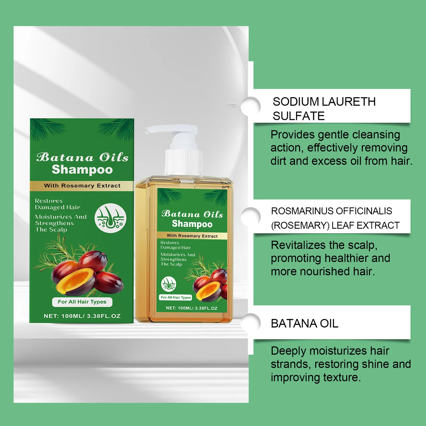 Shampoo Revitalizante de Óleo de Batana e Alecrim