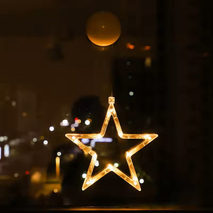 Luzes de Fada de Natal – Luzes Solares LED em Cortina de Estrelas e Luas
