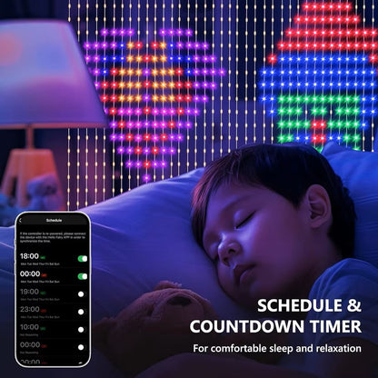 Cortinas de Luz Inteligentes LED RGB 400-800 – Sincronização Musical, Controlo por Aplicação e Controlo Remoto, Luzes de Festa