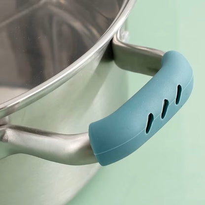 Fundas de silicona resistentes al calor para asas de olla – Agarraderas antideslizantes con aislamiento térmico para cacerolas, vaporeras y sartenes