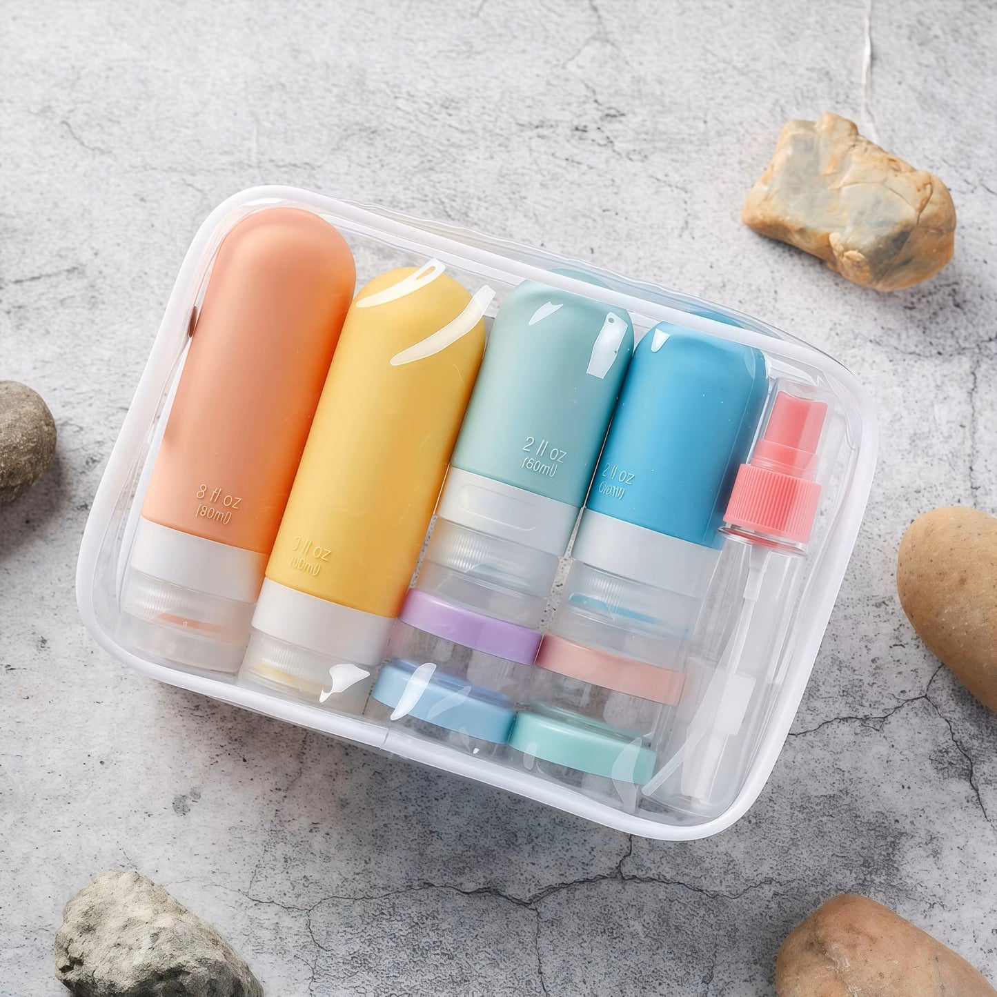 17-Pcs. Leakproof Travel Bottle Set, Silicone Containers for Shampoo, Lotion, & Soap with Storage Bag