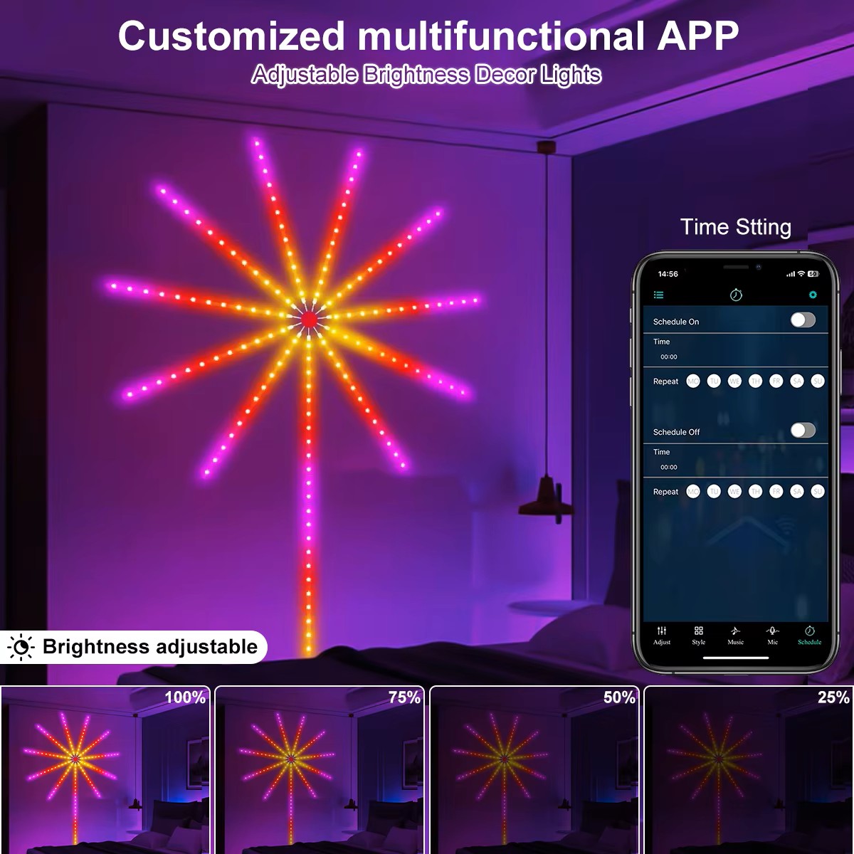 Fita de LED RGBIC Fogo de Artifício – Bluetooth + Controlo por Aplicação Luz Néon