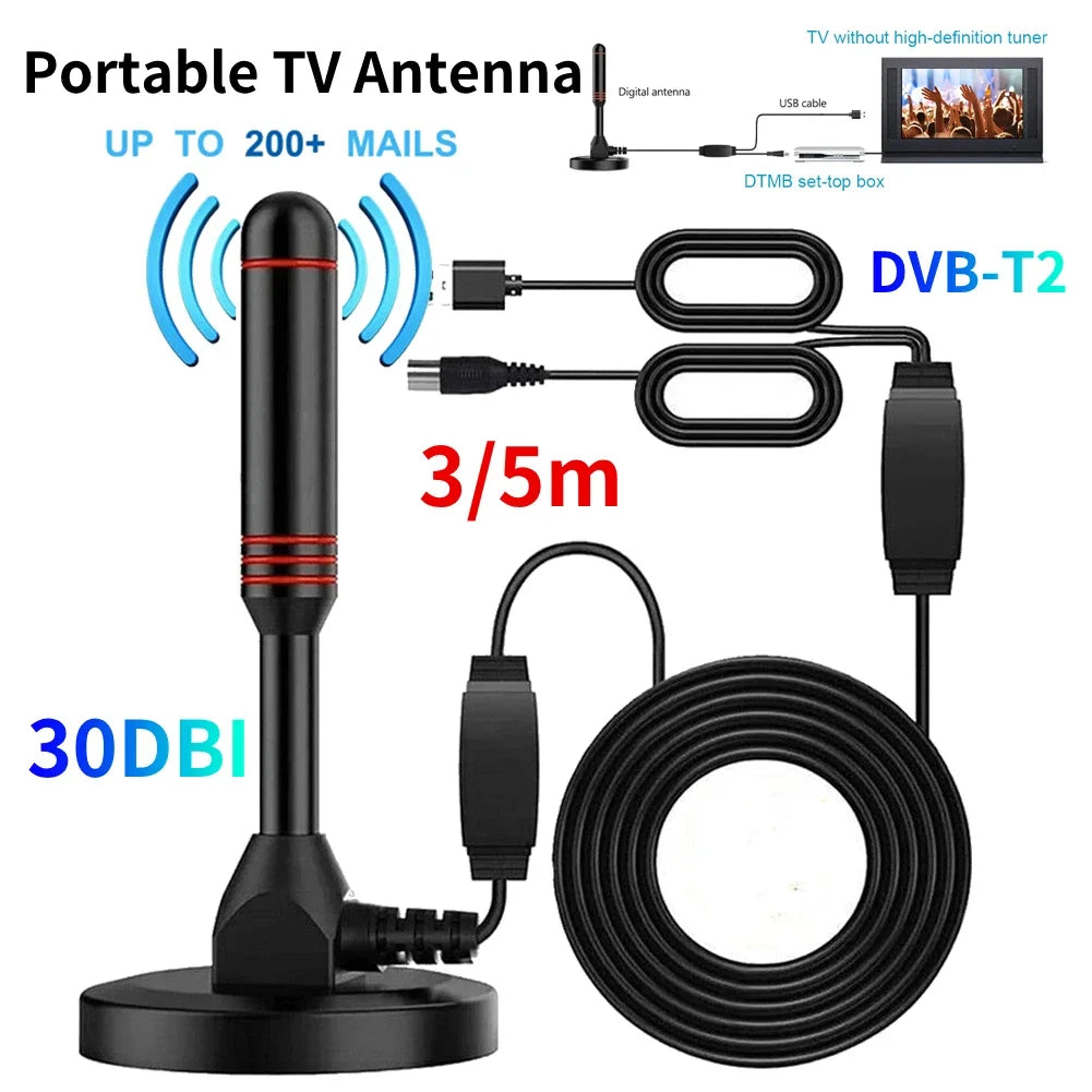 Antena Portátil de TV Digital HD com Amplificador (Interior e Exterior, DVB-T2)