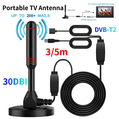 Antena Portátil de TV Digital HD com Amplificador (Interior e Exterior, DVB-T2)