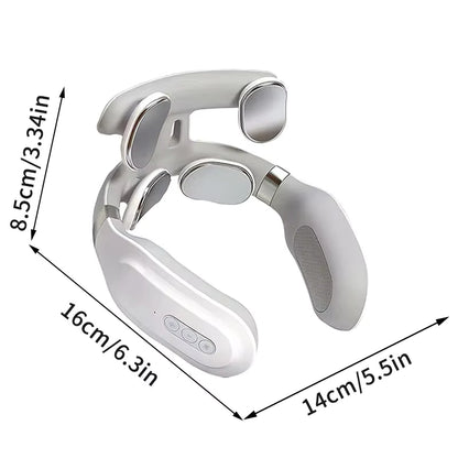 Massajador Inteligente de Pescoço de 4 Cabeças – Relaxador de Tecidos Profundos da Vértebra Cervical – Massajador 4D com Compressão Quente e Vibração com Luz Respiratória