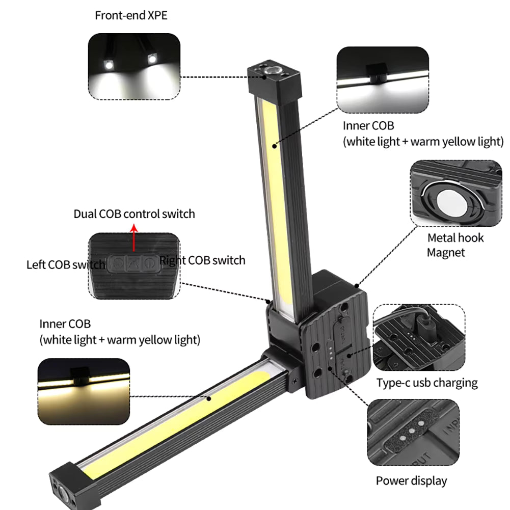 XPE LED Camping Light - USB Rechargeable COB Handheld Torch - Multifunction Lamp for Hiking & Emergencies