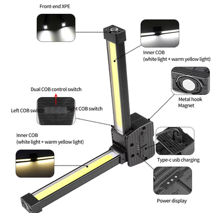 XPE LED Camping Light - USB Rechargeable COB Handheld Torch - Multifunction Lamp for Hiking & Emergencies