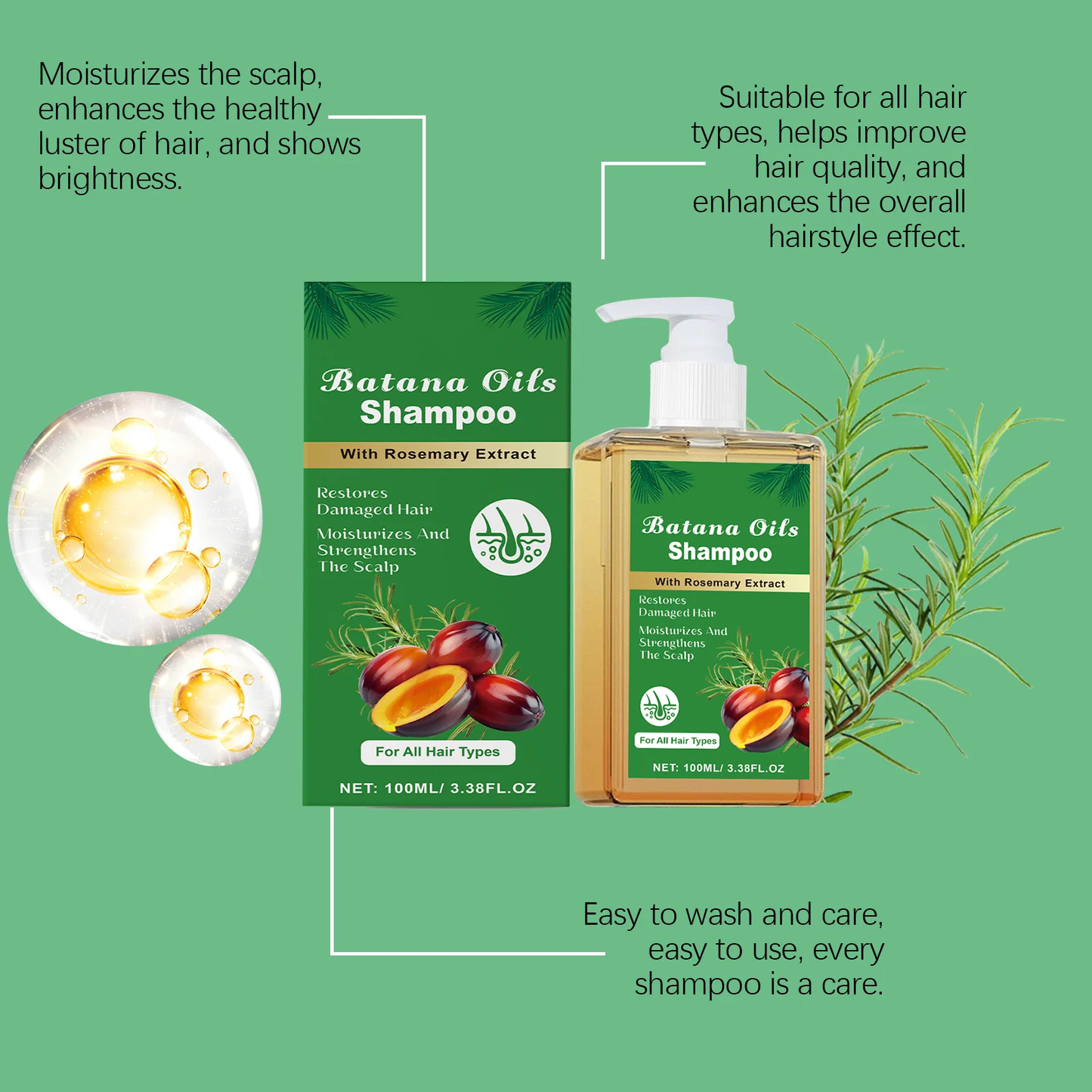 Shampoo Revitalizante de Óleo de Batana e Alecrim