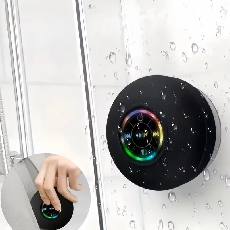 Mini Coluna Bluetooth Impermeável para Duche – Subwoofer com Ventosa e Microfone Mãos-Livres para Casa de Banho, Piscina, Carro e Exterior