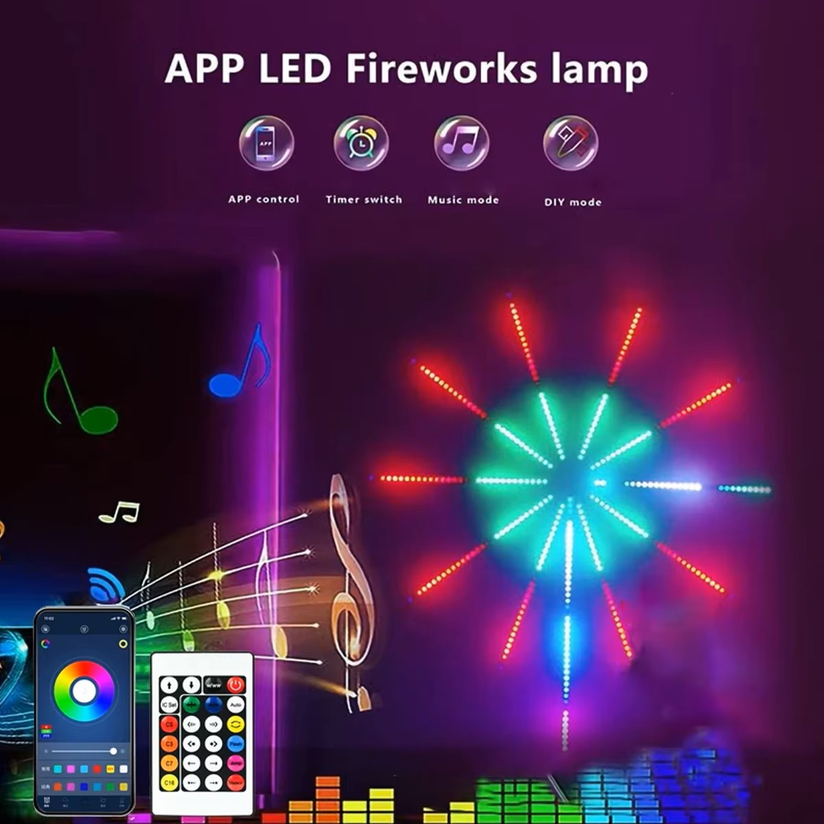 Fita de LED RGBIC Fogo de Artifício – Bluetooth + Controlo por Aplicação Luz Néon