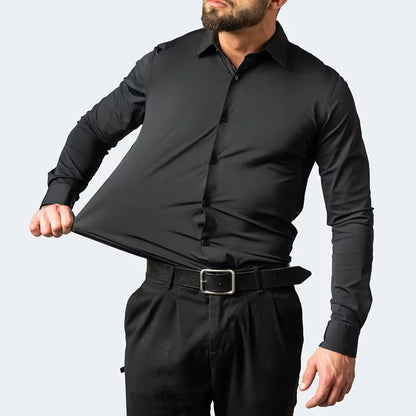 Men's Seamless Spandex Shirt – High Elasticity Slim Fit Long Sleeve – Solid Color Casual & Formal Shirt