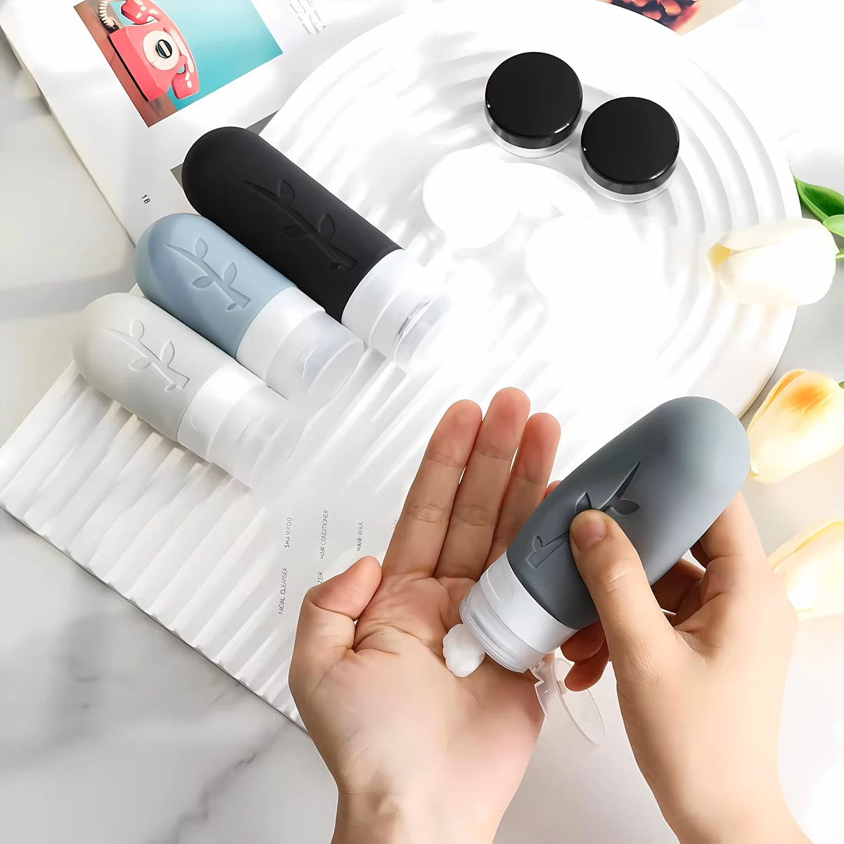 17-Pcs. Leakproof Travel Bottle Set, Silicone Containers for Shampoo, Lotion, & Soap with Storage Bag