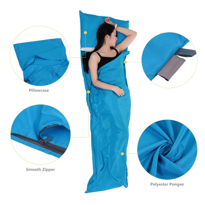 Forro de Saco Cama Portátil com Fronha para Viagens e Campismo