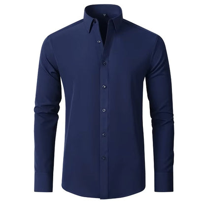 Men's Seamless Spandex Shirt – High Elasticity Slim Fit Long Sleeve – Solid Color Casual & Formal Shirt