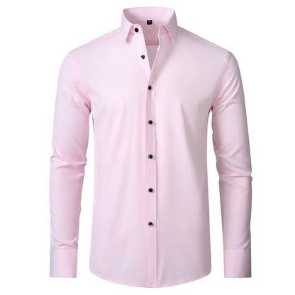 Men's Seamless Spandex Shirt – High Elasticity Slim Fit Long Sleeve – Solid Color Casual & Formal Shirt